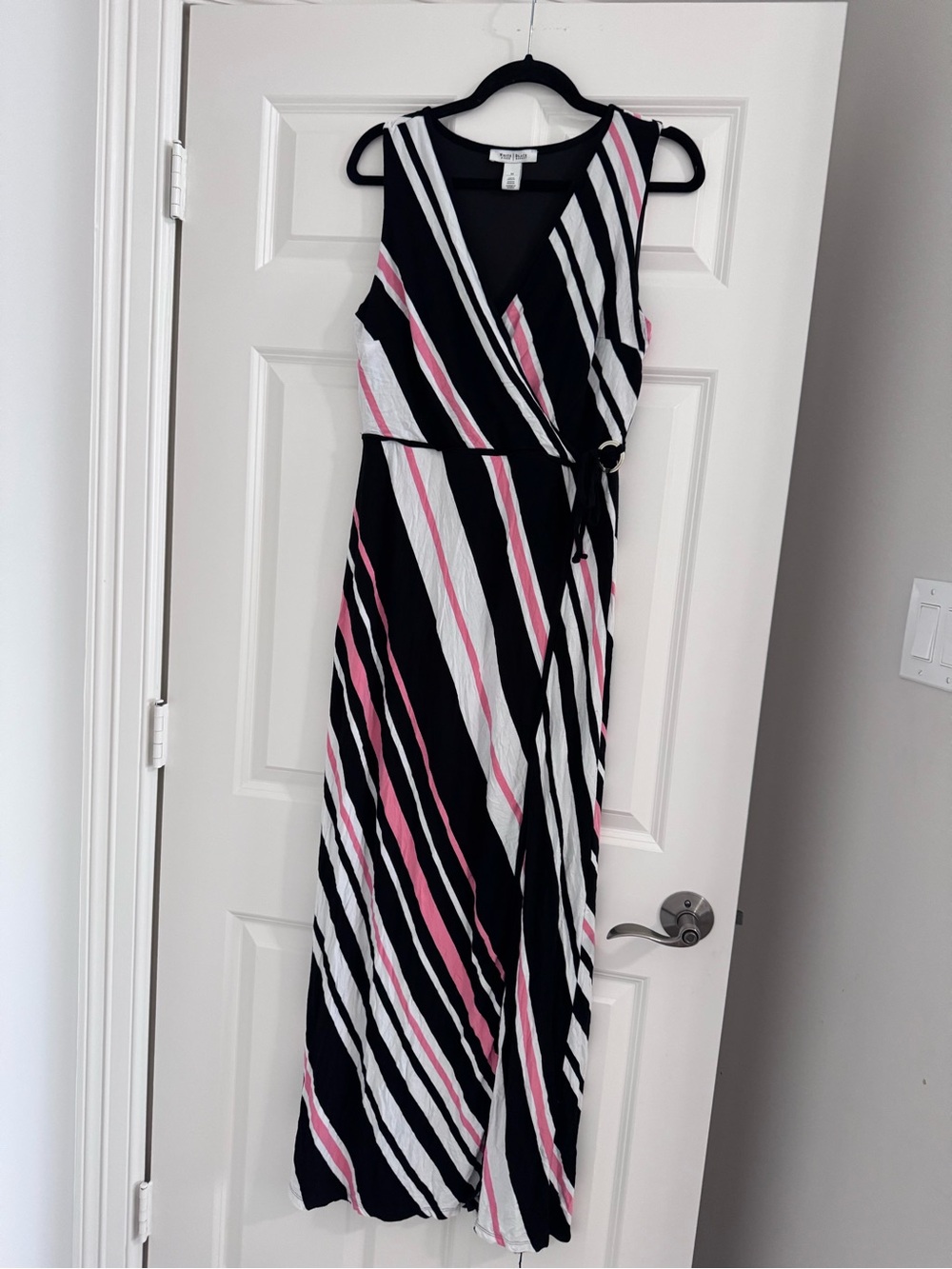 White House Black Market Black, White & Pink Striped Wrap Maxi Dress